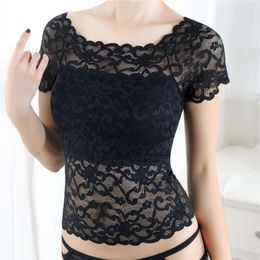 Camisetas para mujeres Top de encaje sexy en el hombro Camas con sujetador de manga corta TEE FEMBRANA MATRA COMPONO COMPLEZA ARRILLABLE