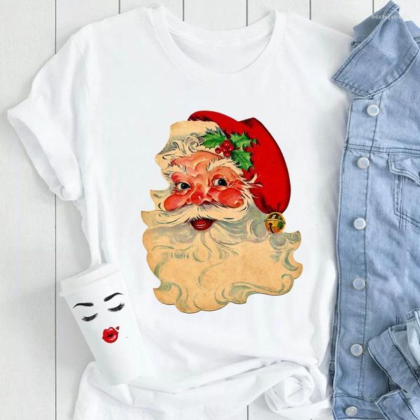 T-shirts pour femmes T-shirt femme T-shirt graphique Noël Père Noël 2023 Happy Year Fashion Cartoon Femme Dames Imprimer Vêtements Tops Tees