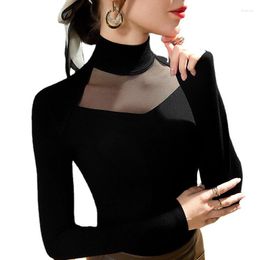 T-shirts pour femmes femmes hiver automne vêtements noir femme hauts col roulé Style Franch Blouses pour marque Design T-Shirts dames