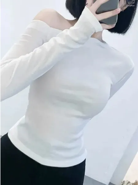 Camisetas para mujeres Womengaga Fashion Corea Corea sexy Spicy Slant Shoulfa Off Show Cofre grande Fina delgada Tops de manga larga T8FZ