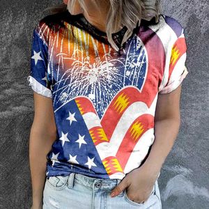 T-shirts femme drapeau américain chemise manches courtes col rond USA jour de l'indépendance 4 juillet haut été coupe ample