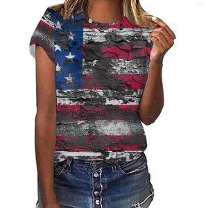 T-shirts pour femmes Casual America Flag Print O Neck Short Sleeve Blouse Long Plain Shirt Women V Top Cotton Polyester Tees