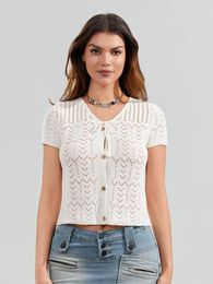T-shirts pour femmes Crochet Crochet Tricot à manches courtes Couches de cardigan coloride