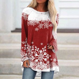 Camisetas de mujer Camiseta de cuello redondo con estampado de árbol de Navidad diario para mujer O Camiseta de compresión de manga larga suave para mujer para nadar