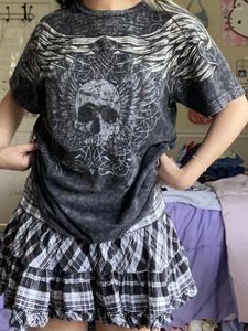 Dames T-shirts Dames E-Girls T-shirt met korte mouwen Ronde hals Y2k Gothic Schedelvleugels Print Tops Fee Grunge Tee Esthetisch