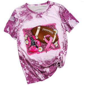 Camisetas para mujer, Top a la moda para mujer, camiseta de manga corta con estampado Tie Dye para prevención del cáncer de mama, camisetas holgadas para mujer