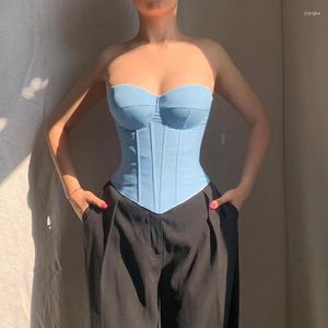 Camisetas para mujeres Topas de corsé de cordero para mujer Bandeau bustier sin tirantes con tiras de diseño de color sólido elástico yy23544mh