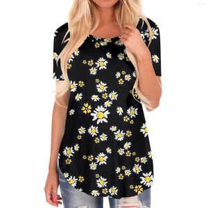 T-shirts femme printemps été fleur imprimé manches courtes col rond chemise haut chemisier femme boutonné