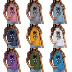 T-shirts pour femmes T-shirt à manches courtes d'été pour femmes Casual Ananas Lunettes de soleil Haut hawaïen mignon