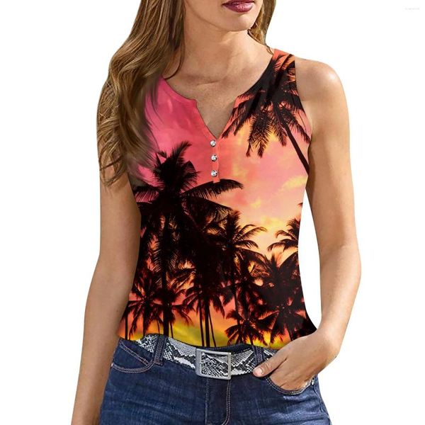 Camisetas para mujeres Tiga de tanque de mujer V Cuello básico Hawai Casual Flojo Summer Summer Singless Cortes laterales profundos para mujeres camisetas