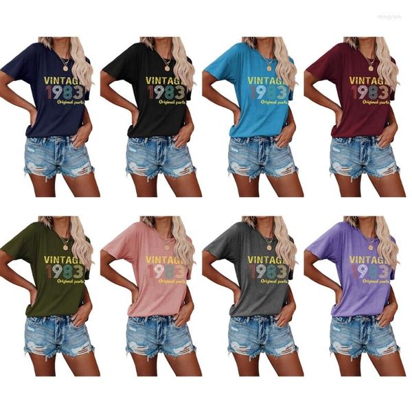 Camisetas para mujer Camisetas vintage 83 con parte original Idea de regalo de 40 cumpleaños Camisetas holgadas informales con estampado de letras Blusas