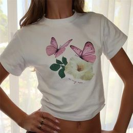 T-shirts pour femmes Femmes Y2K Graphic Print Crop Tops Mignon Kawaii Col rond T-shirts à manches courtes E-Girls Teen Vêtements d'été Streetwear