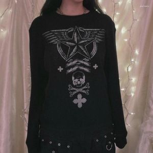 T-shirts Femmes Xingqing Skull Shirt Femmes Punk Gothic Esthétique Graphique Imprimer Tops à manches longues Y2K 2000s Vêtements E Girl Costume Streetwear
