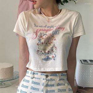 T-shirts pour femmes Xingqing Y2k Crop Top Tee Femmes Casual Graphic Print Round Neck Short Sleeve Harajuku Clothes 2000s Clothing Streetwear