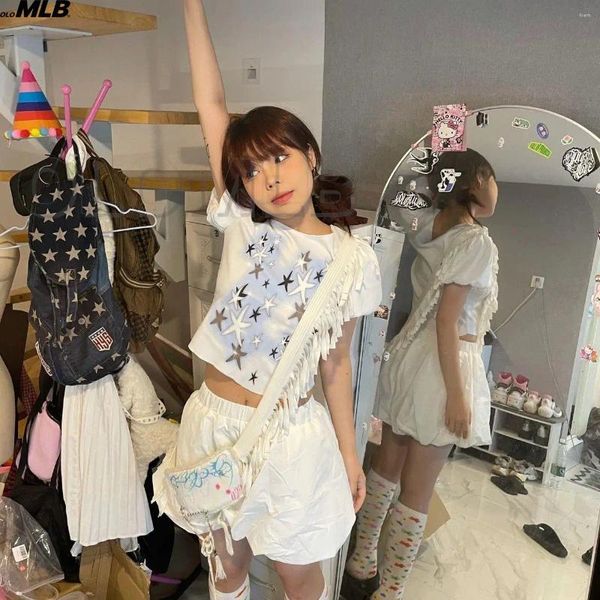 T-shirts Femmes Y2K Fashion Star Imprimer Fée Grunge Été E-Girl Blanc Crop Tops Slim 2000s Streetwear Harajuku Goth T-shirts à manches courtes