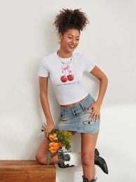 T-shirts pour femmes y2k tee-shirt graphique pour femmes pour femmes drôles à manches courtes courte crop