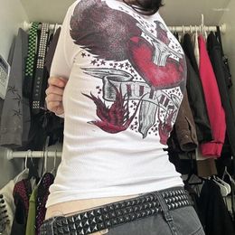 Dames T-shirts Y2K Grunge T-shirt met lange mouwen Dames 00s Vintage Emo Alt Kleding Esthetische Retro V-hals Tees E-girl Gothic Crop Tops