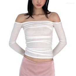 T-shirts pour femmes Y2K Top froncé Femmes Vêtements esthétiques Mode Couleur unie Off Épaule Chemise à manches longues Vêtements des années 2000 Tees de base