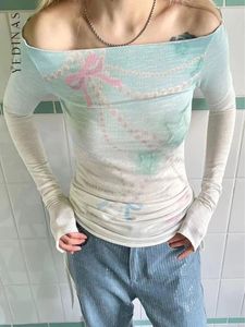 T-shirts pour femmes yedinas gothique chemise de femmes vêtements à manches longues au large de l'épaule du printemps