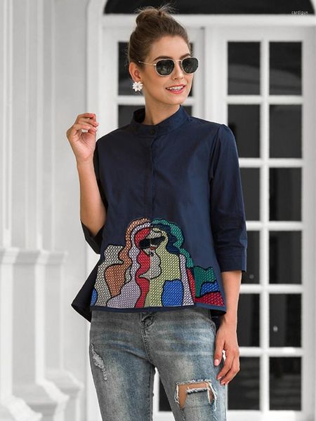 T-shirts pour femmes Yeezzi 2023 printemps été femme haut-bas lâche mode imprimé col montant Blouses décontracté hauts pour les femmes