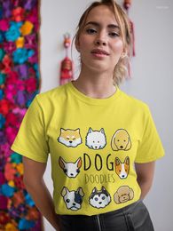 T-shirts pour femmes Yeskuni Dog Doodles Cartoon Shirt Femme Fashion Comfy Simple Clothes Freinds Casual Yellow T-shirt pour femmes Drop Ship