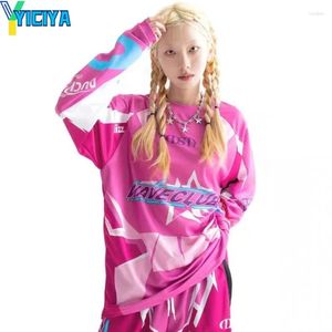 Dames T-shirts Yiciya T-shirts Racing T-shirt voor vrouwen Kpop Lange mouwen Oversize Crop Top 2024 Zomer Koreaanse mode-outfit Tops