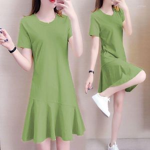 Camisetas de mujer Yihua Spot Dress Casual Fishtail Pure Color All-match Falda deportiva delgada Ropa de mujer Vestidos grandes