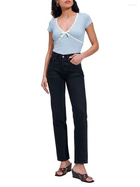T-shirts pour femmes YILEEGOO Hauts de sortie pour femmes Y2K Crop à manches courtes côtelées Slim Fit Tee Shirt Basic Scoop Neck Cropped Top (Sexy
