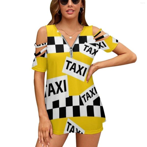 T-shirts pour femmes yel jaune taxi de cabine mode zip éteint épaule haut-couche-manche