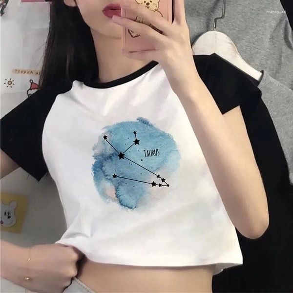 T-shirts Femmes Zodiac Constellations Crop Top Vêtements Esthétique Chemise Femmes Tshirt Court Streetwear Dames Graphique Tee Été Femme