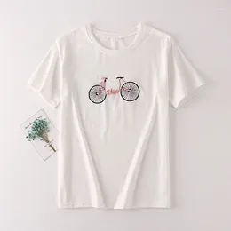 Camisetas para mujeres Zuolunoub Fashion Bicycle Bordery Harajuku Beige Tops Blanco Femenino Camiseta de algodón de algodón