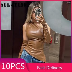 Tanks pour femmes 10 femmes 2024 PU Cuir One épaule Tops sans manches avec gants Articles en vrac Lots en gros