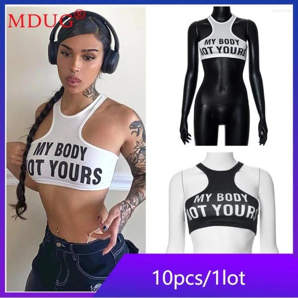 Tanks pour femmes 10pcs débardeur d'été pour femmes sexy bodycon sans manches lettre imprimé ventre