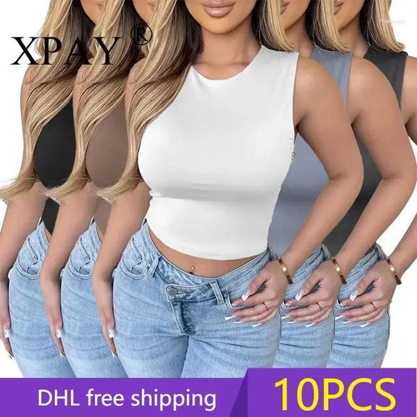 Tanks pour femmes 10pcs en gros objets en vrac LOTS VELLE VEUX FEMMES COULEUR SOLIDE COULEUR TOP SEXY 2024 TEE ÉLASTIQUE SUM