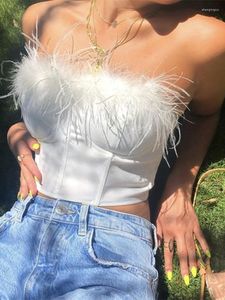 Damestanks 2022 Feather Trim Bandeau Tube tops vrouwen strapless tanktop zomer korset vintage sexy gewas vrouwelijke shirts outfits