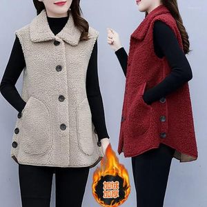 Camisetas sin mangas para mujer, chaleco de lana de cordero para otoño/invierno 2023, chaqueta gruesa sin mangas para mujer, chaleco cálido de un solo pecho, Tops informales 5XL H2950