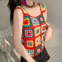 Tanks pour femmes 2023 Boho Retro Crochet Tops Summer Beach Top Femme Sans manches Sexy Tripte