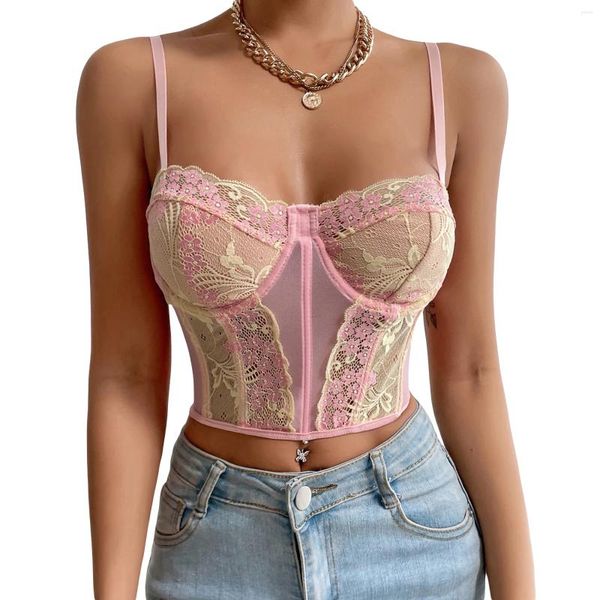 Tanks féminins 2023 mode Sweet Sexy Floral Lace Camisole Bralette Femme V Neck Sans manches slim