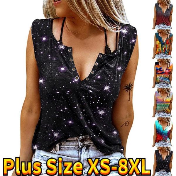 Débardeurs femme 2023 grande taille hauts impression 3D sans manches quotidien col en V Streetwear sortie Polyester printemps été gilet tunique XS-8XL