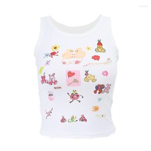 Damestanks 2023 Zomerblouse Sweet Cartoon T-shirts Diergedrukte tanktop Mouwloos haltervest