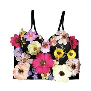 Tanks pour femmes 2023 Summer Design 3D Flower Bra Camisoles Hula Dance Beach Tropical Party Cosplay Sexy Streetwear Applique Corset Vest Tops