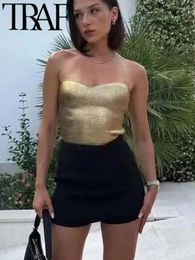 Dames Tanks 2023 Vrouw Y2k Metallic Sweetheart Hals Mouwloos Ruglooze Strapless Slanke Bustier Crop Top Korset Tops Veelzijdig