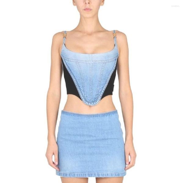 Débardeurs pour femmes 2023 haut pour femme Denim couture corset ajusté femmes Sexy Tube Y2k vêtements haute qualité jarretelle Trat XL