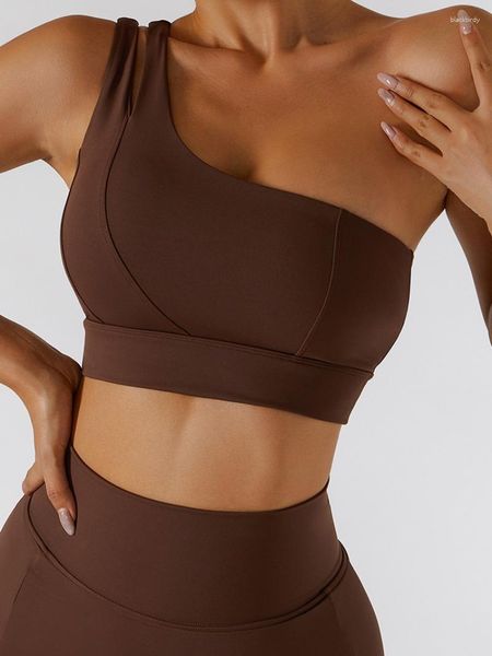 Tanques de mujer 2023 Mujeres Alto Elástico A prueba de golpes Push Up Ropa interior Sujetador Reúna Flaco Entrenamiento Bras Mujer Sexy Acanalado Un Hombro