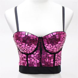 Débardeurs femmes 2023 femmes Sexy Rave tenue Corset bleu Rose rouge paillettes paillettes haut court Strass Goth Festival vêtements goutte