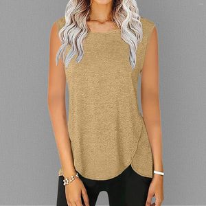 Damestanks 2023 dames tanktops schep nek gebogen casual vloeiende zomer stevige kleur langs mouwloze tee shirts top camisetas tirantes