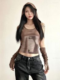 Tanks pour femmes 2024 Automne Mode Femmes Sexy Crop Top Slim Y2K Esthétique Streetwear Débardeurs Tout Match Vintage À Capuche Japonais Tendance