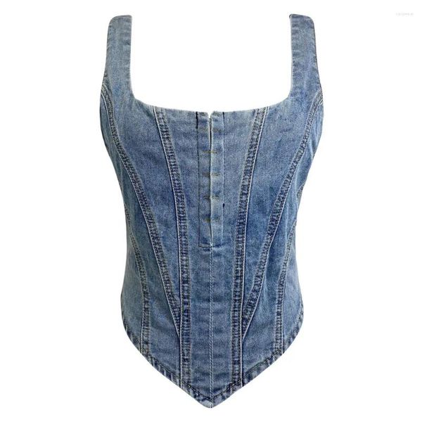 Débardeurs pour femmes 2024 Denim Débardeurs pour femmes Sexy Slim Dos nu Crop Top Corset Femme Discothèque Party Gilets Y4555