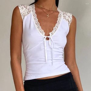 Tanks féminins 2024 Fashion Femmes Lace Lace Short Shirt Top Y2k Slim Fit Crop Sexy Cut Club Club Streetwear