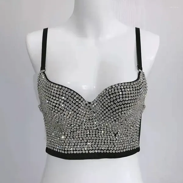 Tanques de mujer 2024 Baile de alta calidad Perlas hechas a mano Joya Diamante Rebordear Mujeres Sexy Bustier Bra Recortado Sling Top Chaleco Bling Tank